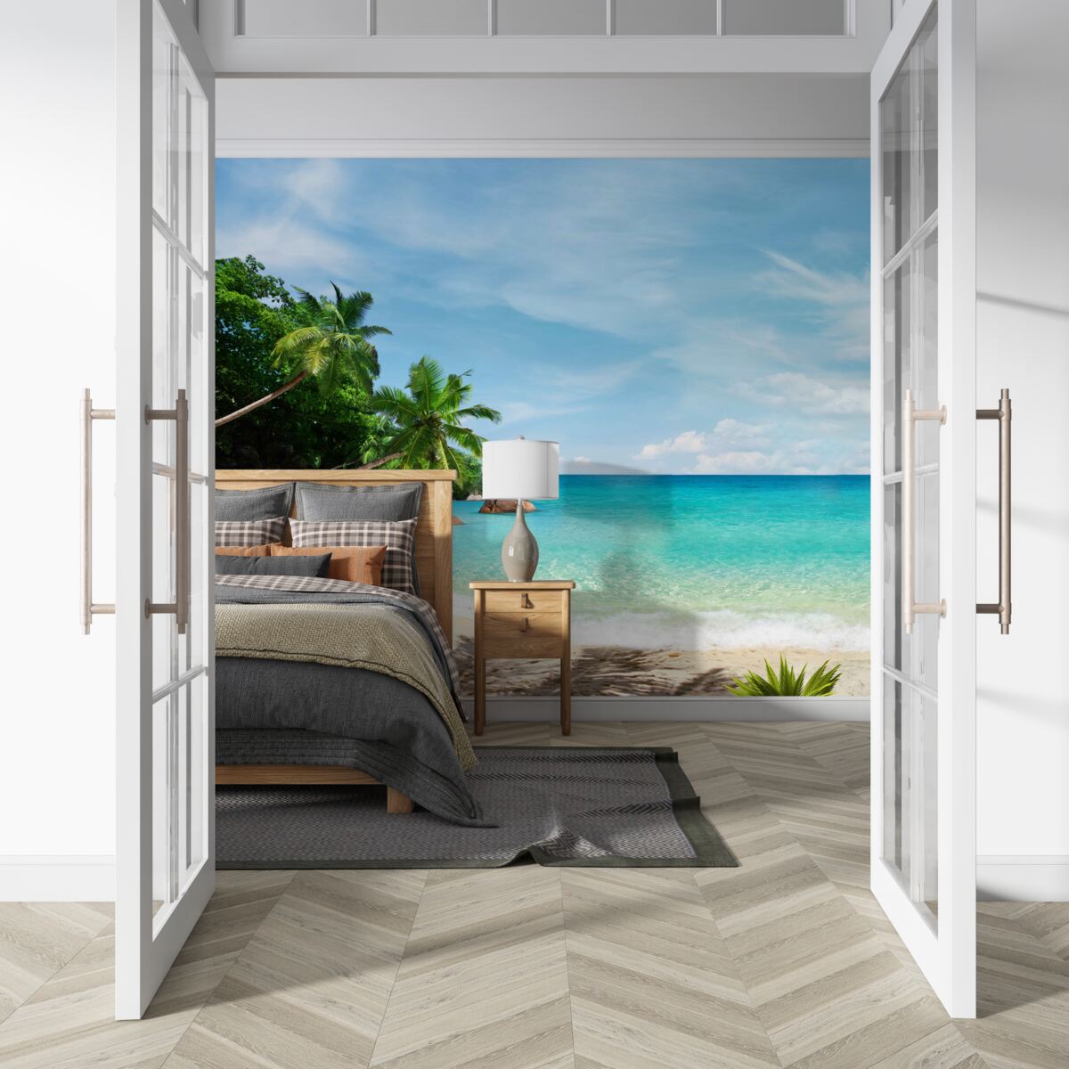 Papier peint plage avec sable et surface de la mer