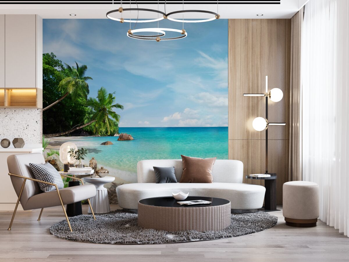 Papier peint plage avec sable et surface de la mer