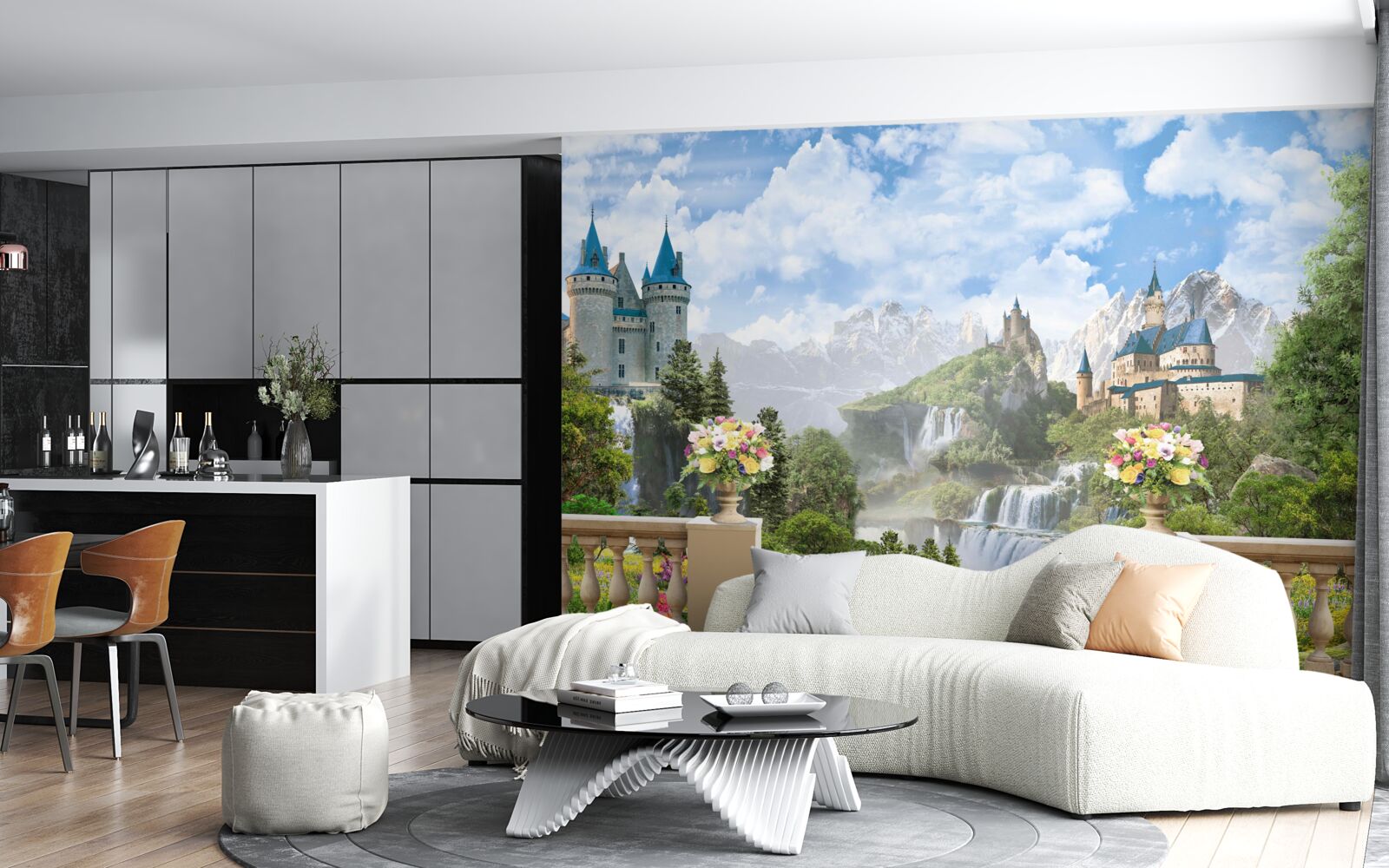 Papier peint châteaux et chutes d'eau