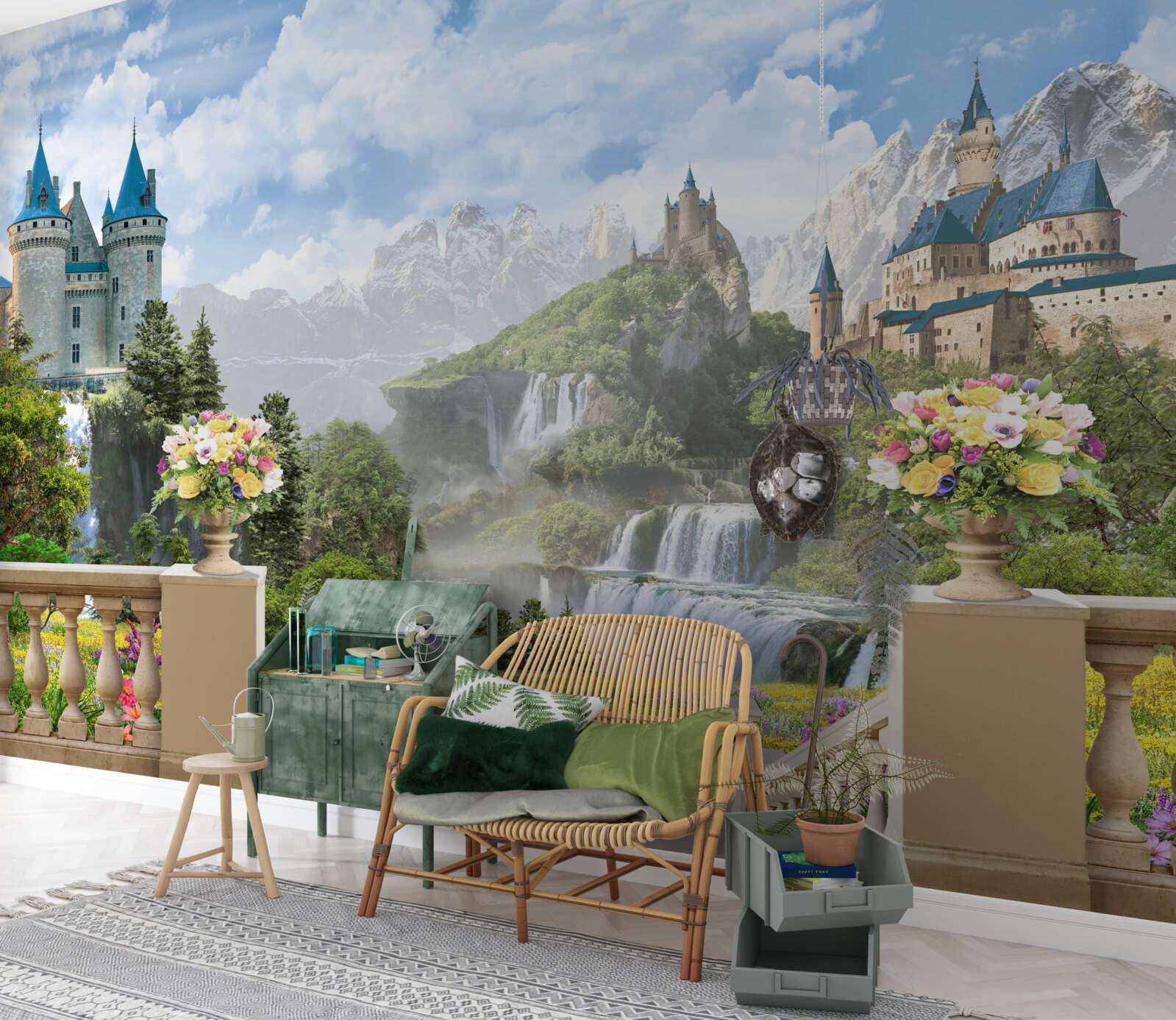 Papier peint châteaux et chutes d'eau