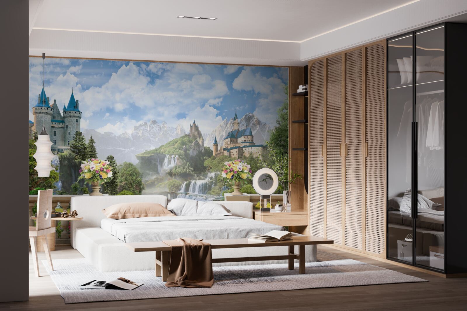 Papier peint châteaux et chutes d'eau