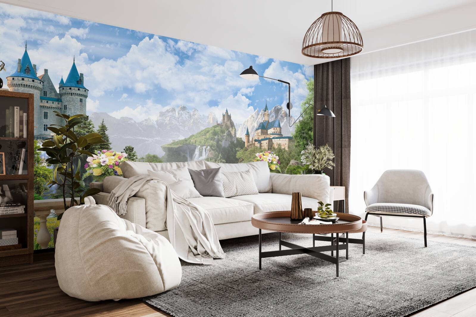 Papier peint châteaux et chutes d'eau