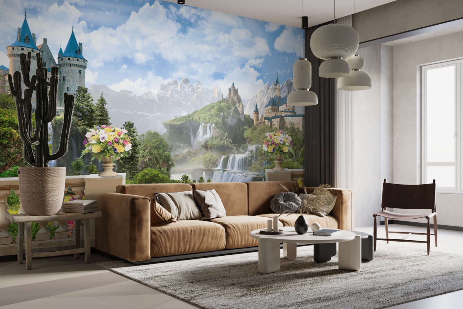 Papier peint châteaux et chutes d'eau