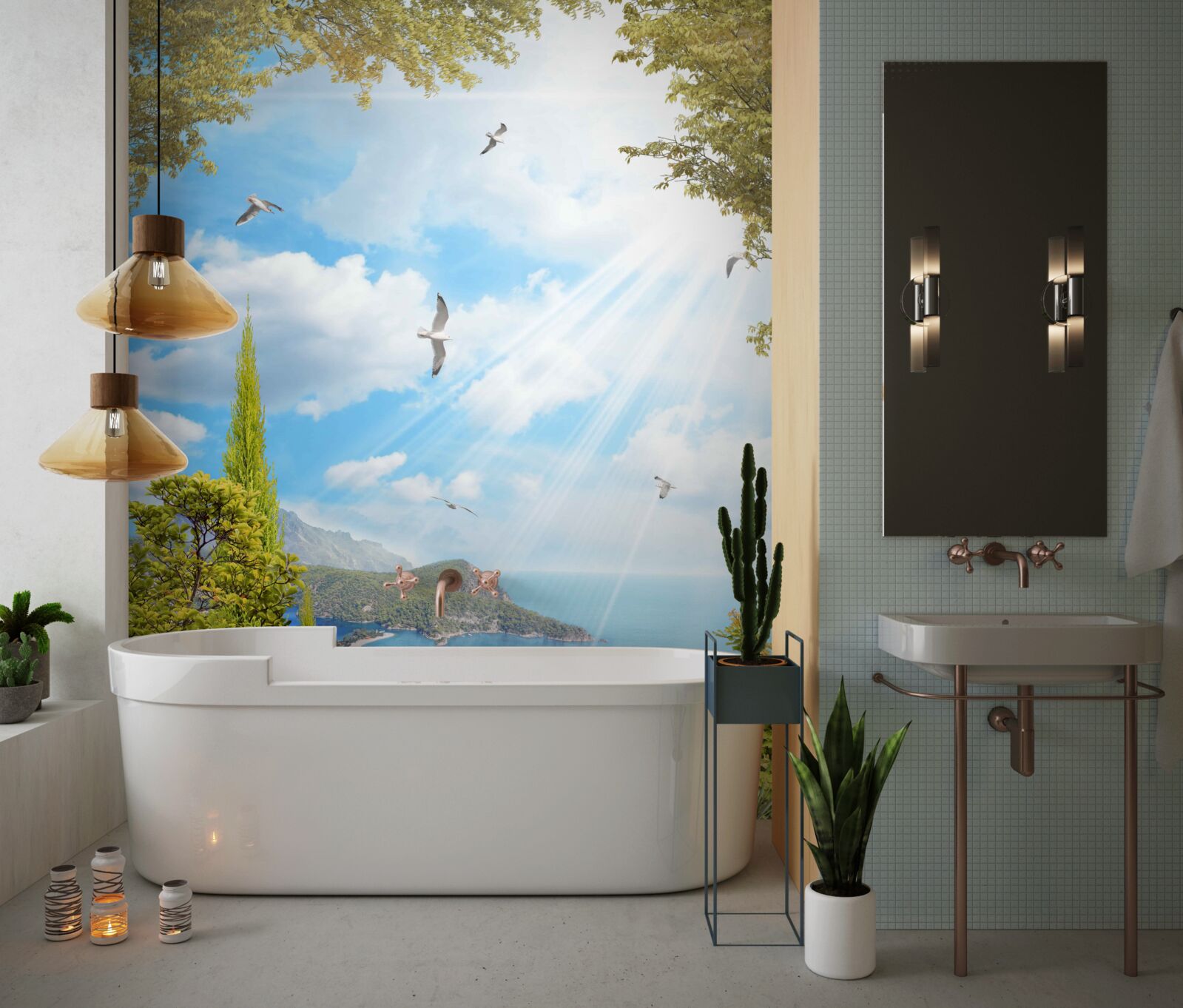 Papier peint vue sur les environs depuis le balcon