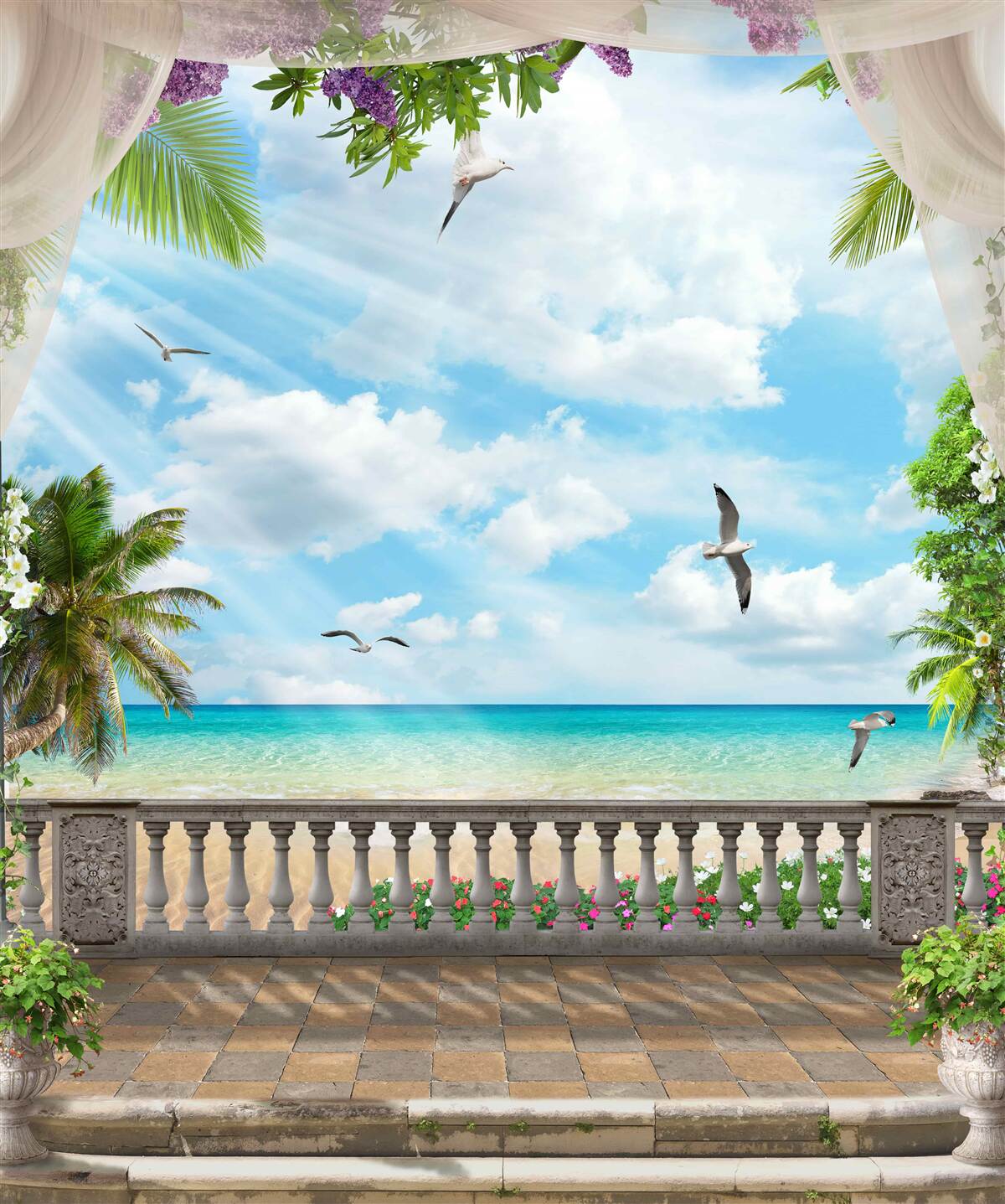 Papier peint terrasse avec une vue magnifique