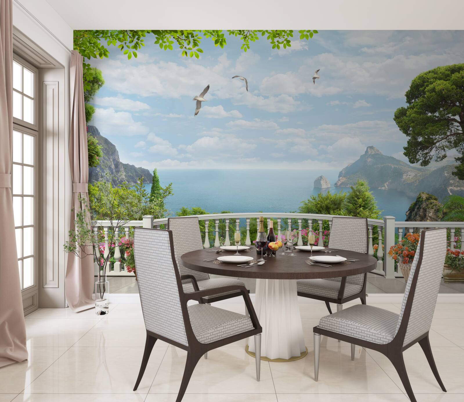 Papier peint vue panoramique sur la mer depuis la terrasse