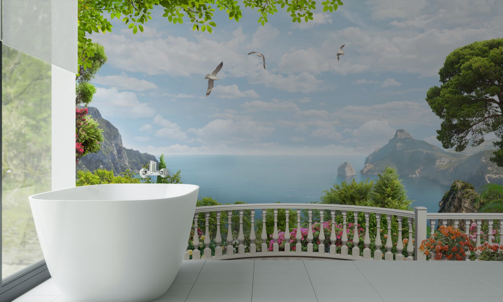 Papier peint vue panoramique sur la mer depuis la terrasse