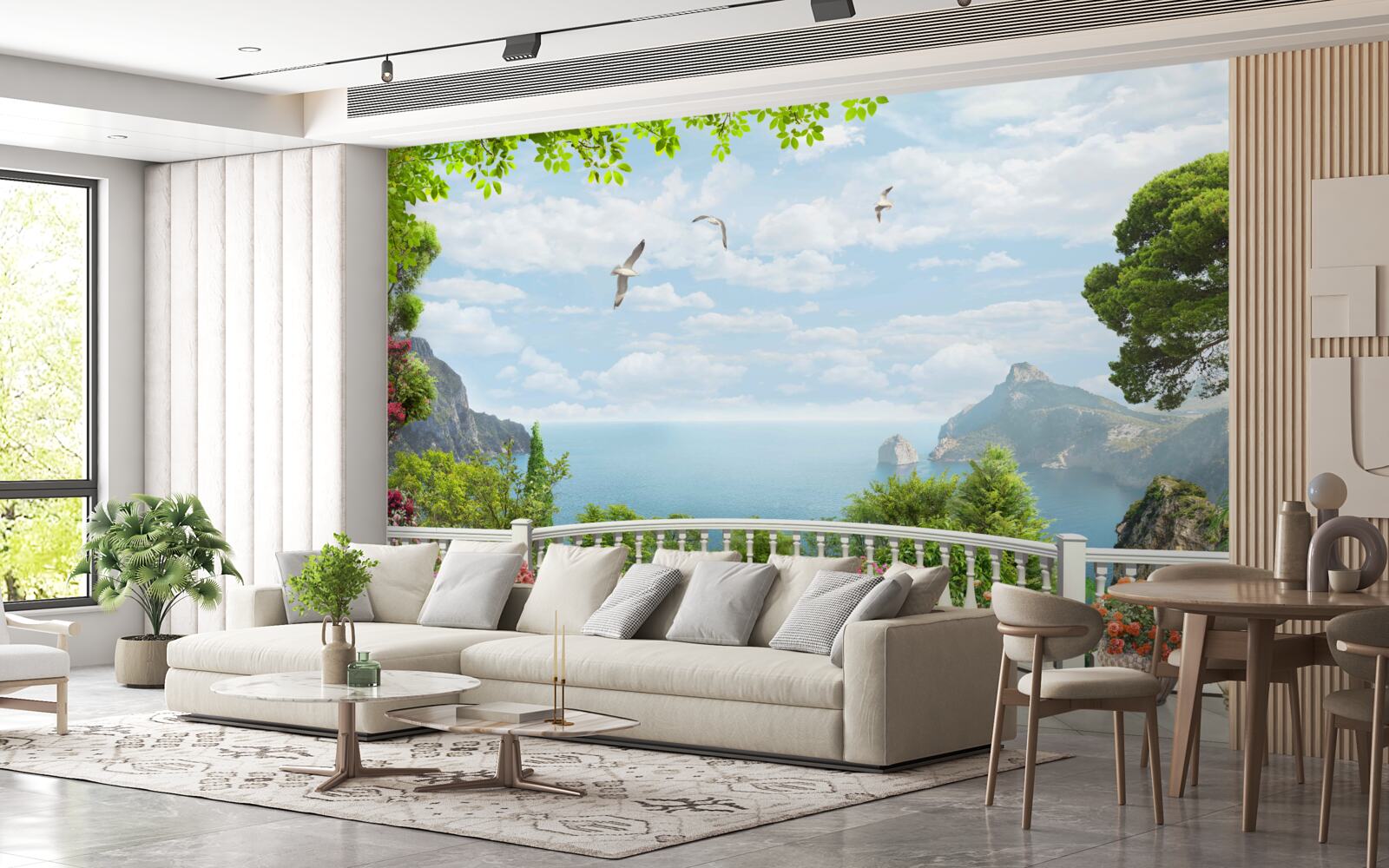 Papier peint vue panoramique sur la mer depuis la terrasse