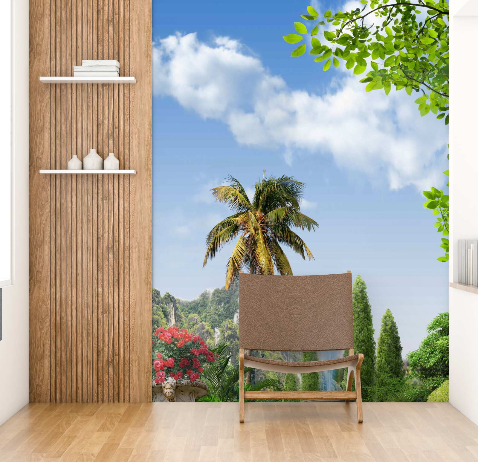 Papier peint paon près de l'escalier