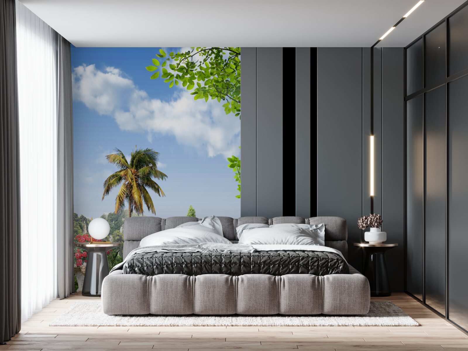 Papier peint paon près de l'escalier