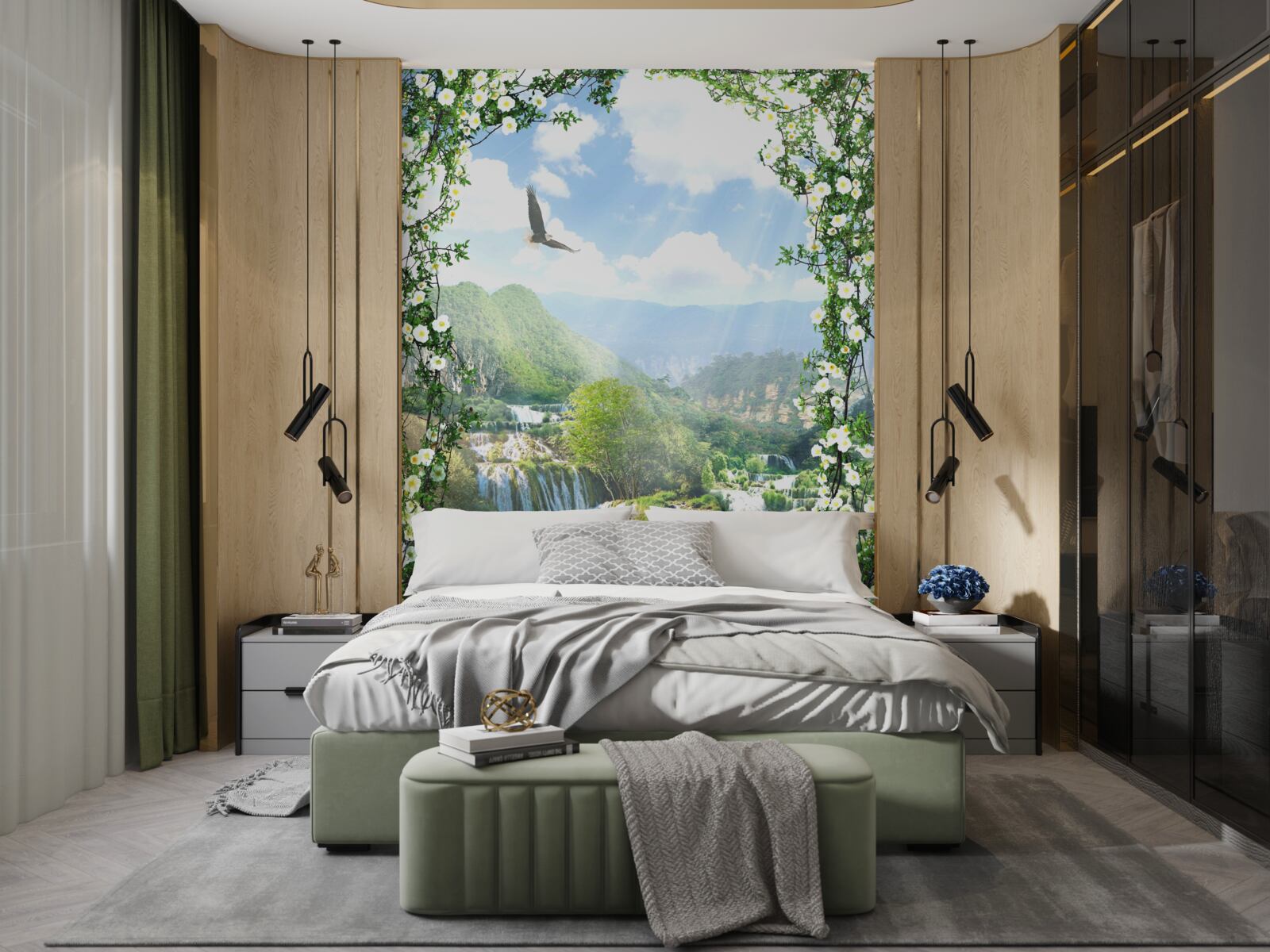 Papier peint paysage de cascade depuis le balcon