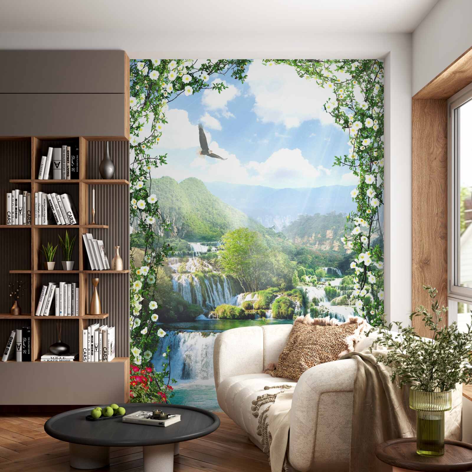 Papier peint paysage de cascade depuis le balcon