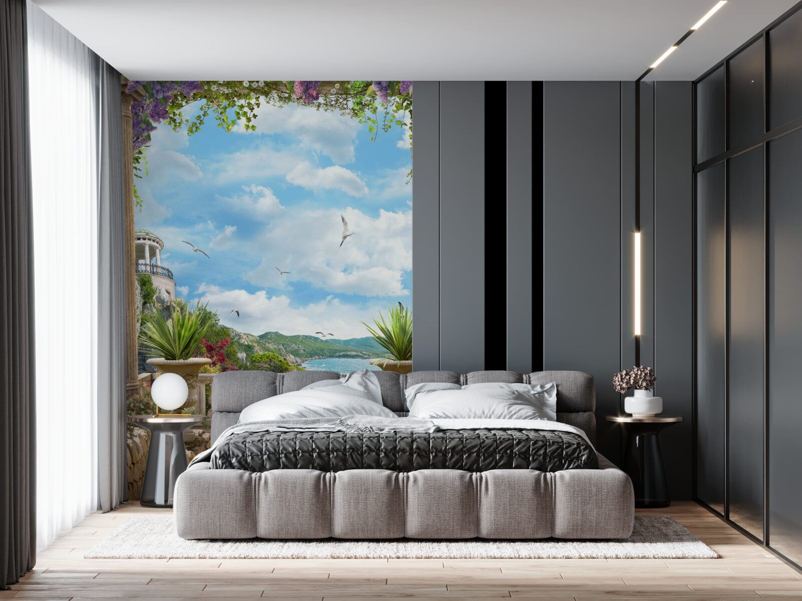 Papier peint arche de fleurs surplombant la côte de la mer