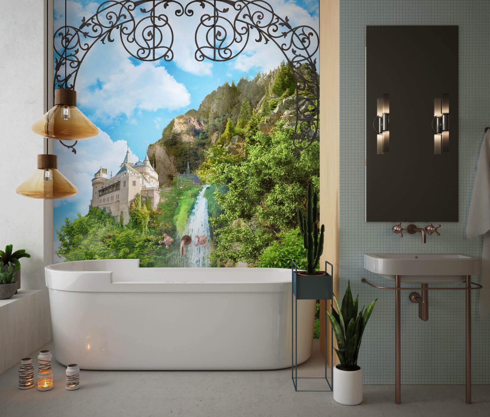 Papier peint une chute d'eau étroite qui s'écoule vers le bas