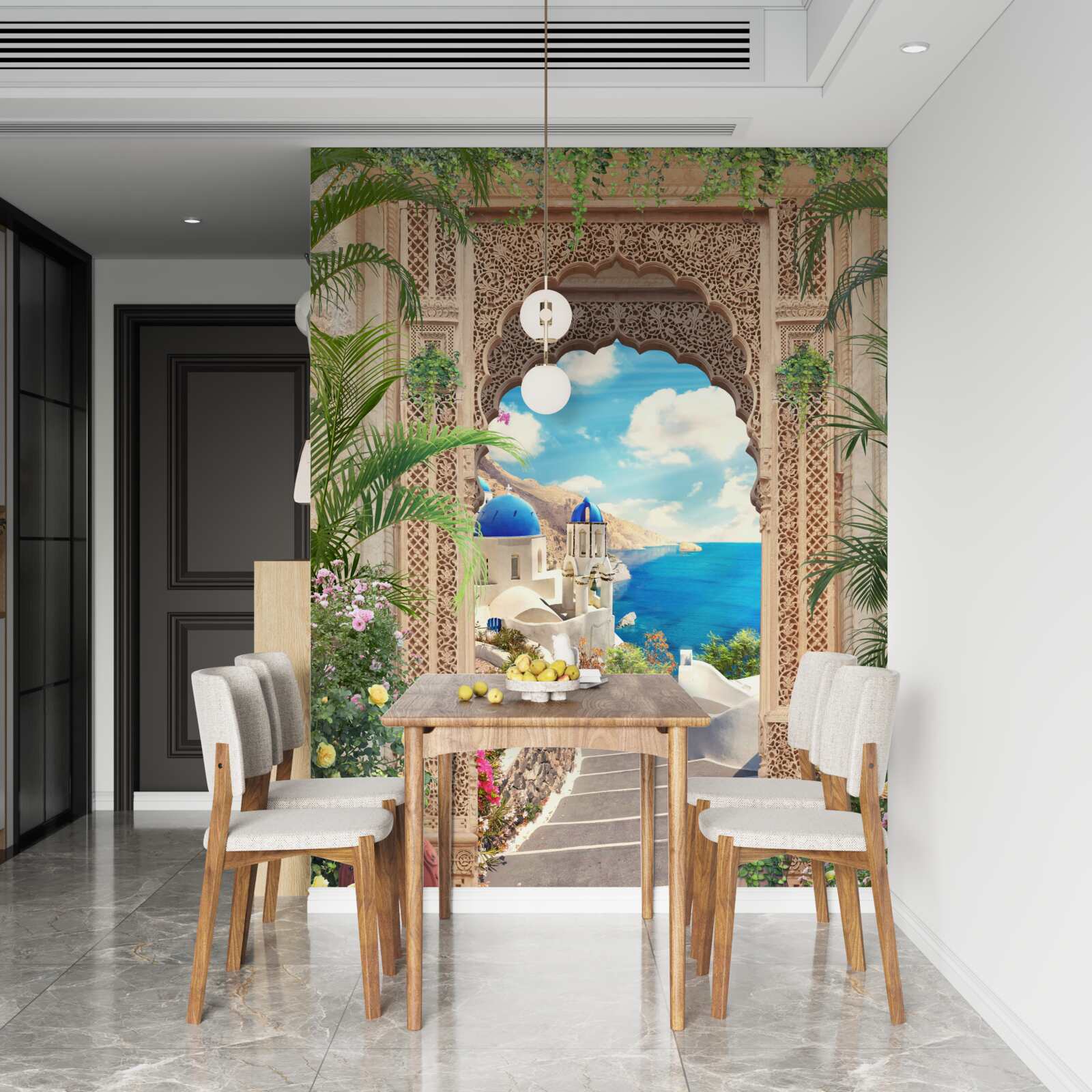 Papier peint panorama sur la mer et la ville, s'ouvrant depuis l'arche