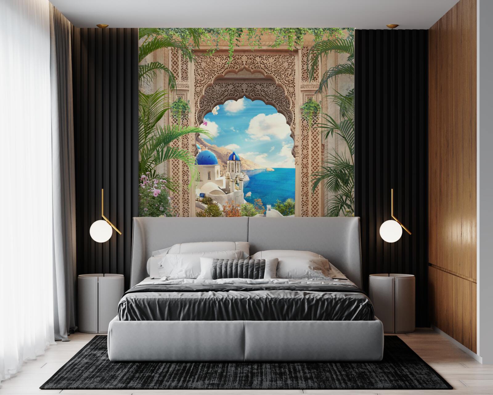 Papier peint panorama sur la mer et la ville, s'ouvrant depuis l'arche