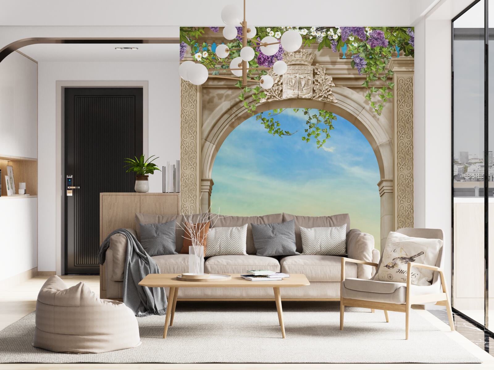 Papier peint paysage marin depuis la proue avec un navire qui passe