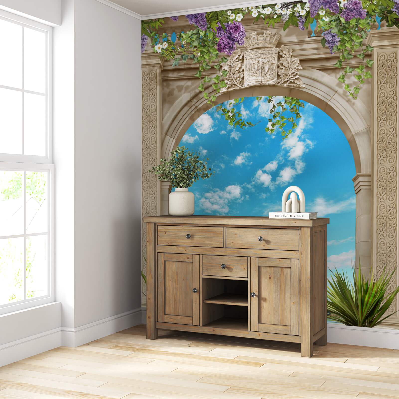 Papier peint panorama de la mer à travers l'arche