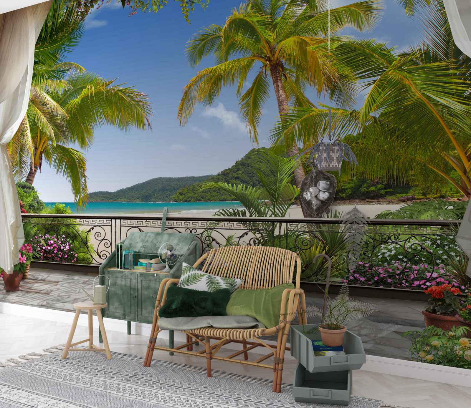 Papier peint paysage avec palmiers sur la plage