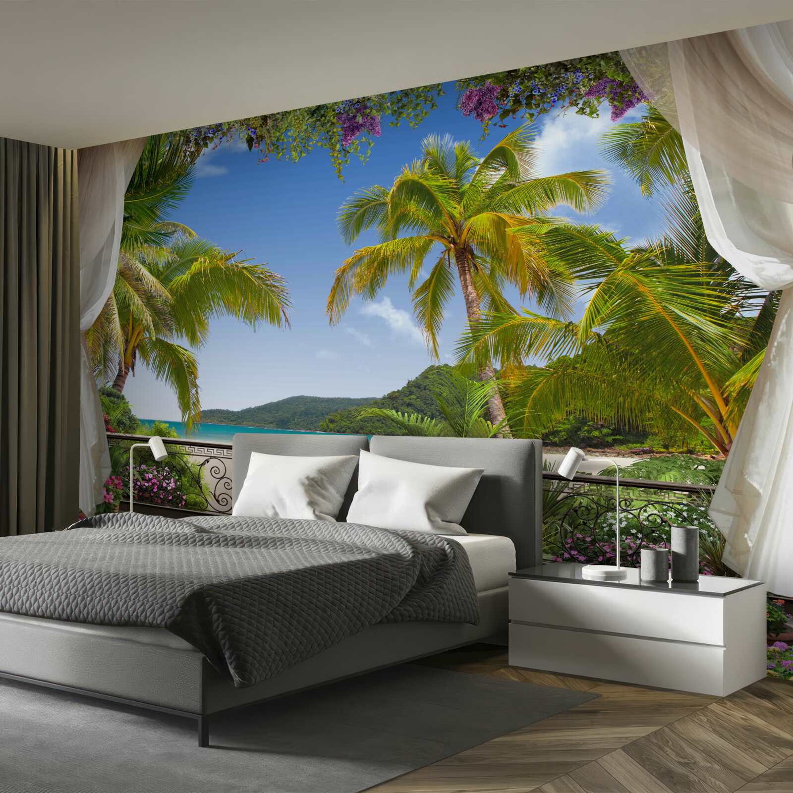 Papier peint paysage avec palmiers sur la plage