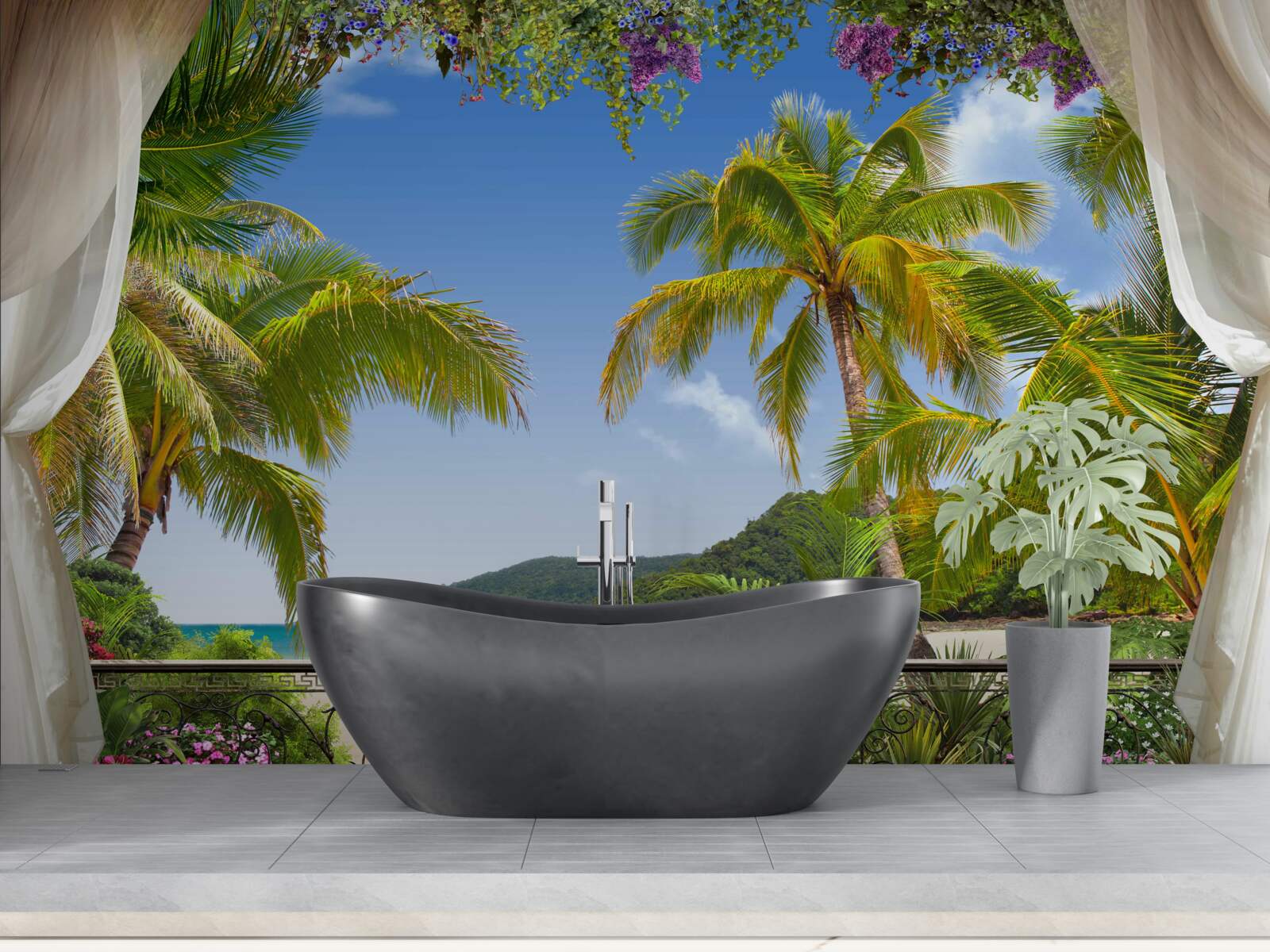 Papier peint paysage avec palmiers sur la plage