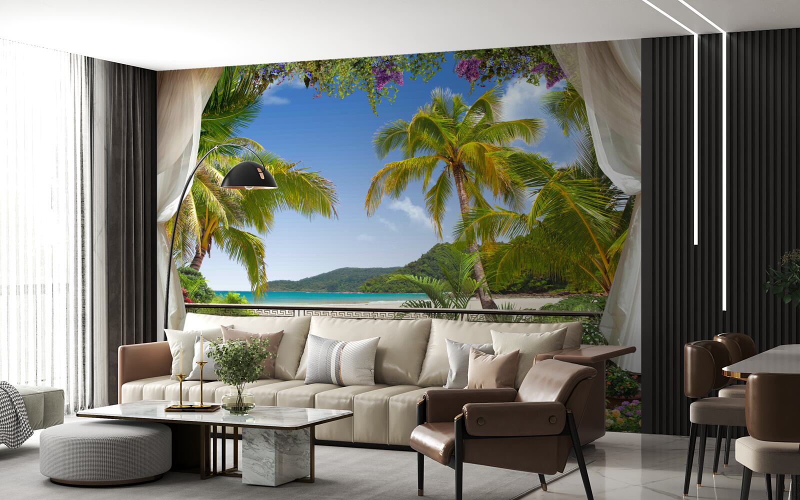 Papier peint paysage avec palmiers sur la plage