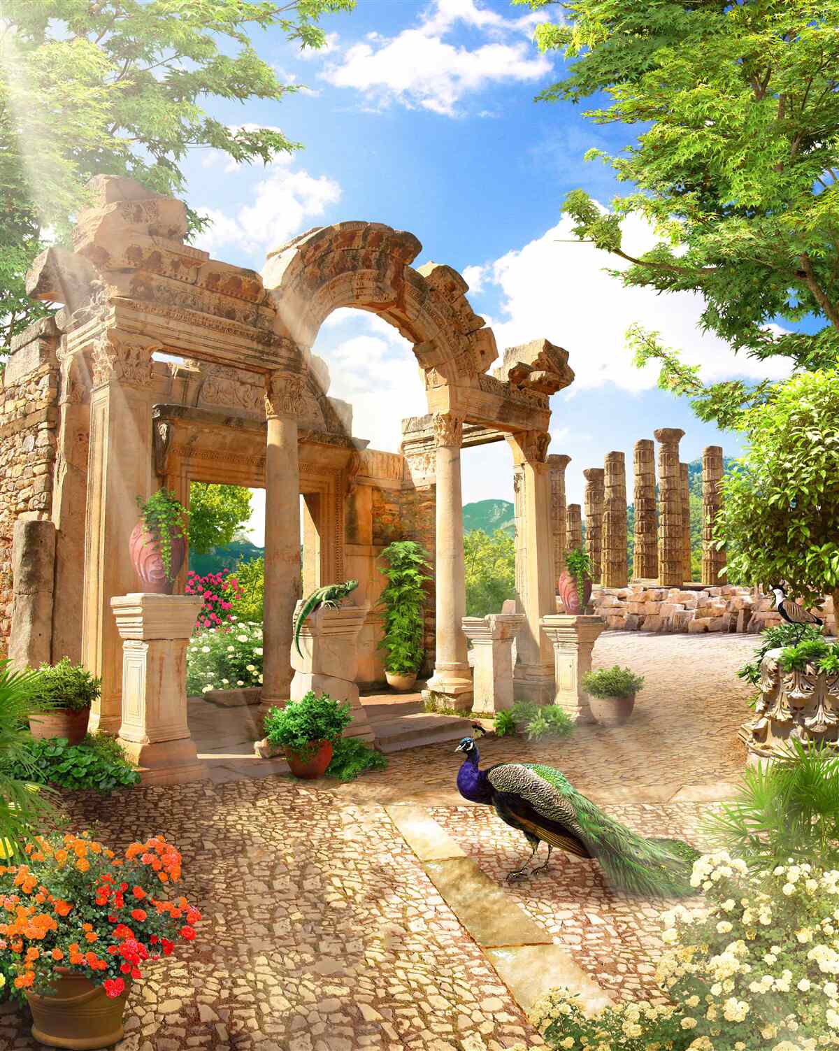 Papier peint structures arquées en pierre avec supports