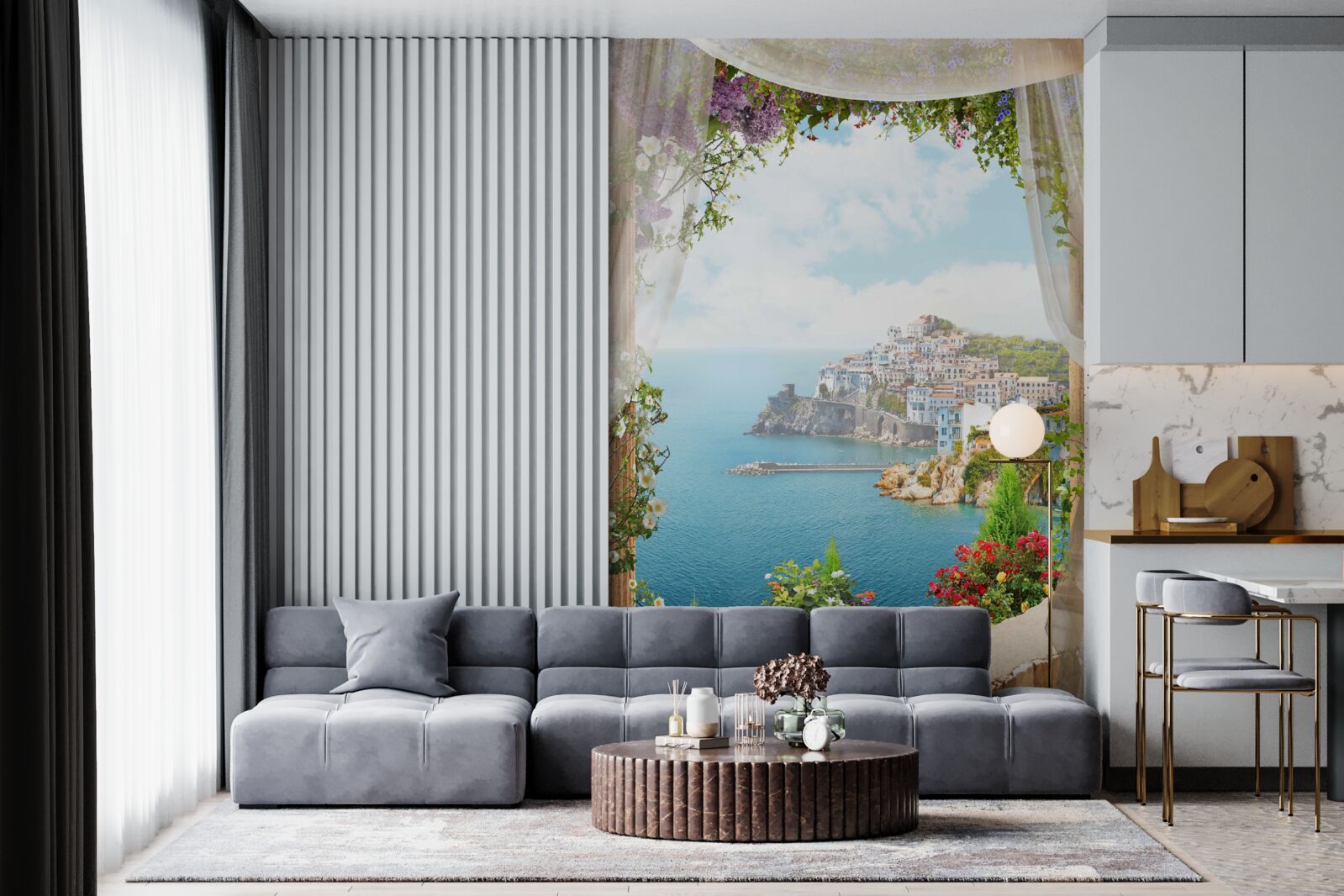 Papier peint un paysage marin et urbain à couper le souffle