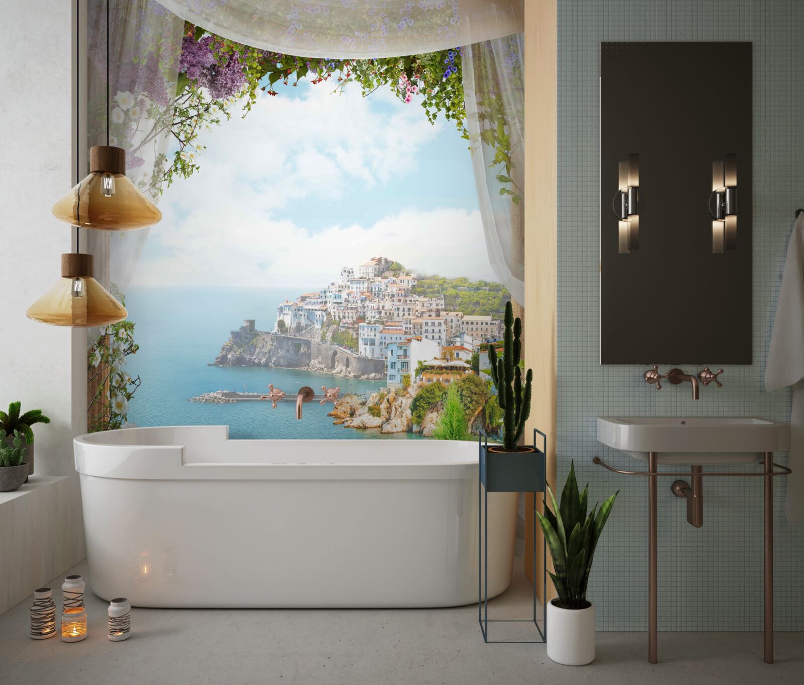 Papier peint un paysage marin et urbain à couper le souffle