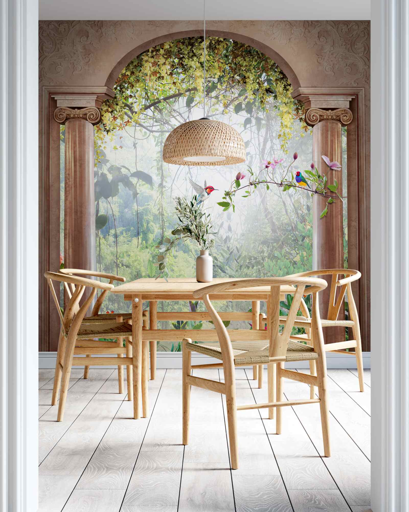 Papier peint jardin avec une arche en pierre