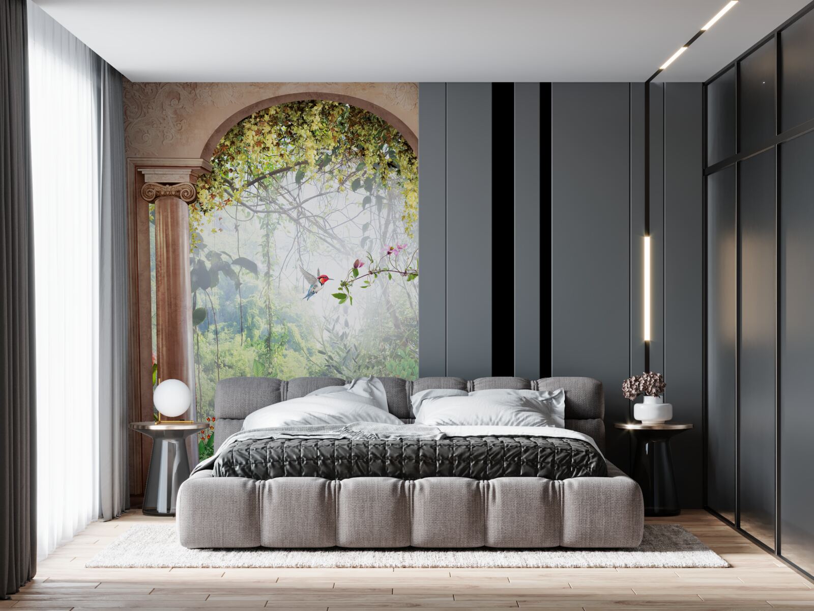 Papier peint jardin avec une arche en pierre