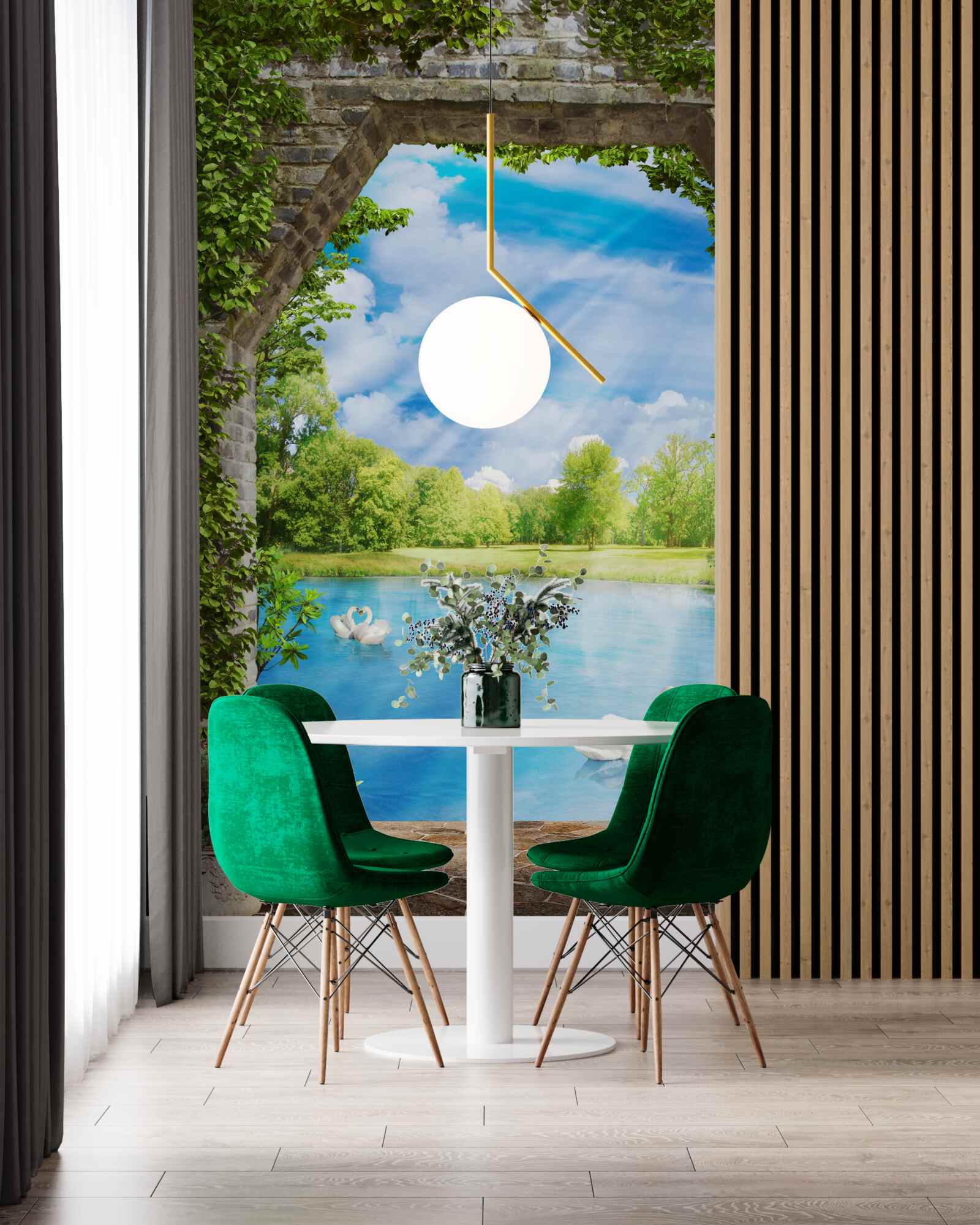 Papier peint des cygnes au plumage blanc flottent sur le lac