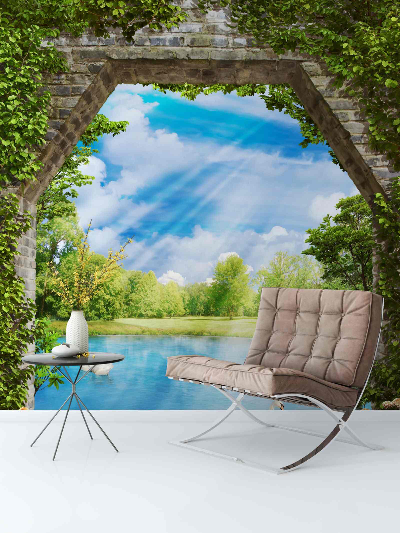 Papier peint des cygnes au plumage blanc flottent sur le lac