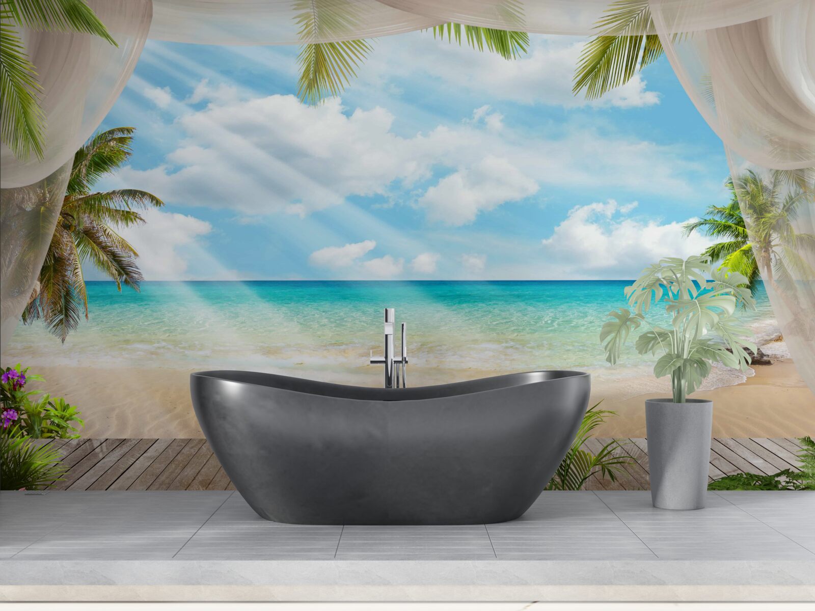 Papier peint le chemin de l'océan à travers le voile