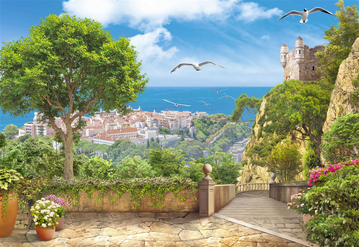 Papier peint une ville près de l'océan