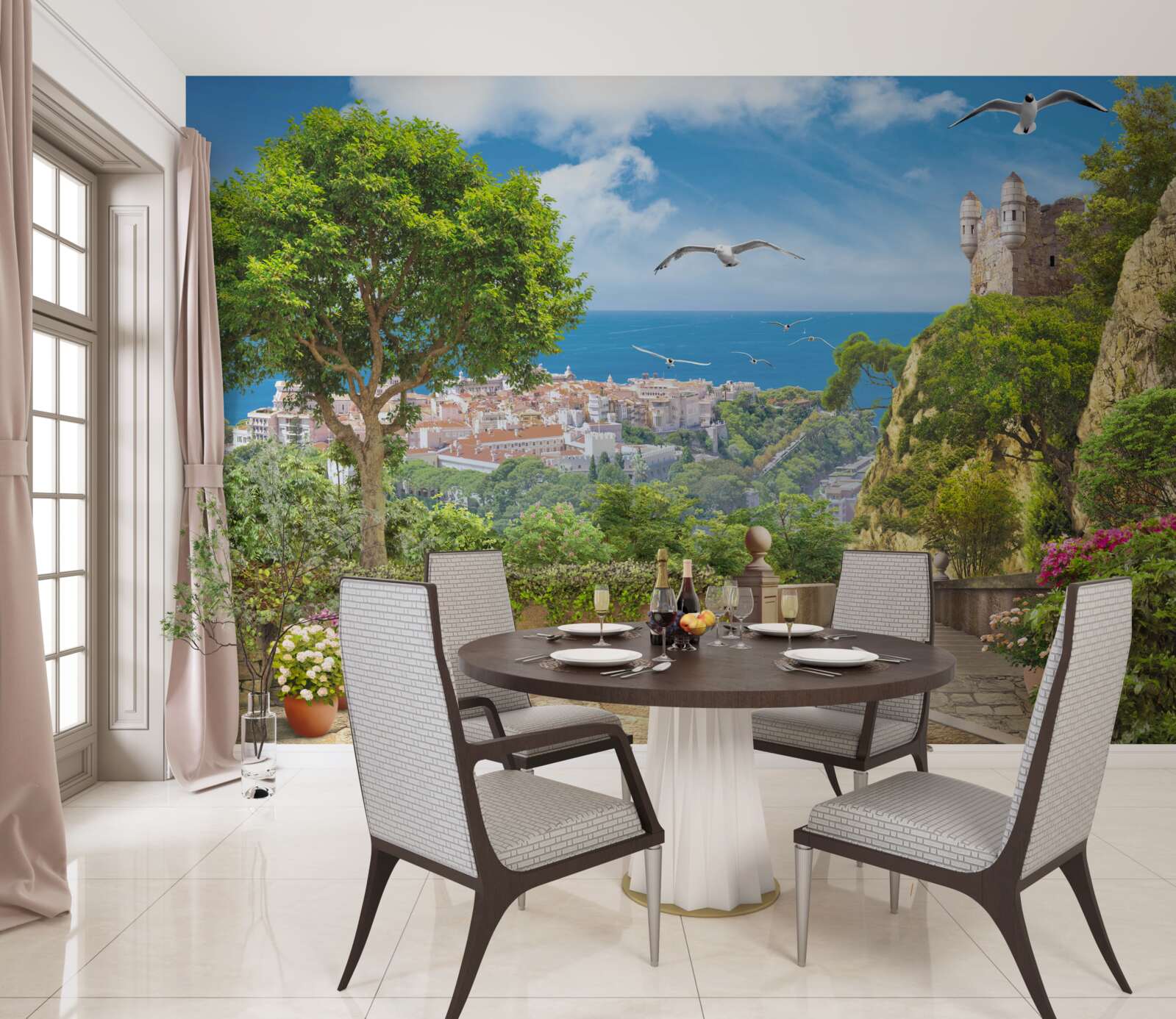 Papier peint une ville près de l'océan