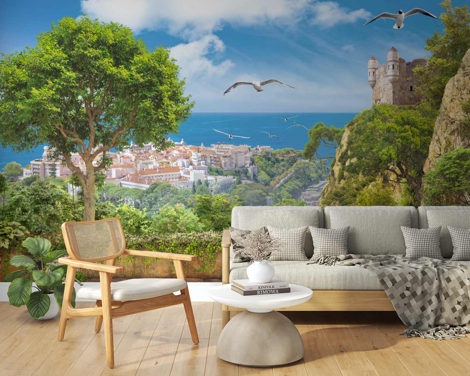 Papier peint une ville près de l'océan