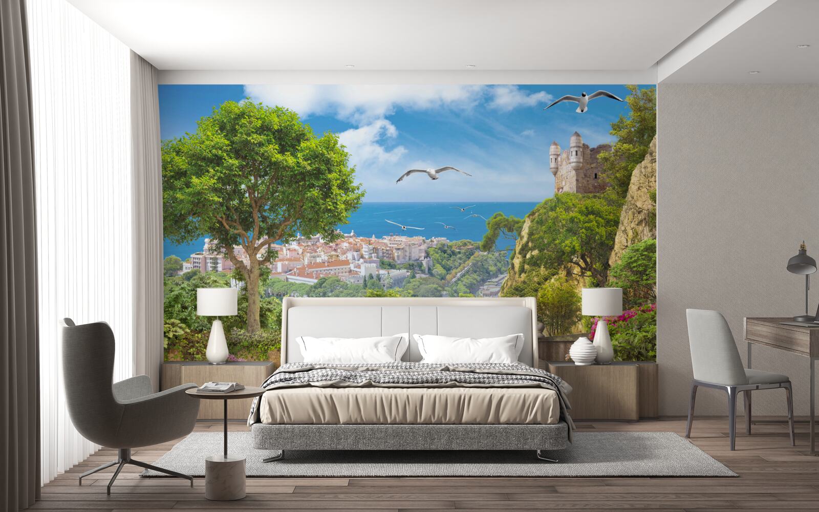 Papier peint une ville près de l'océan