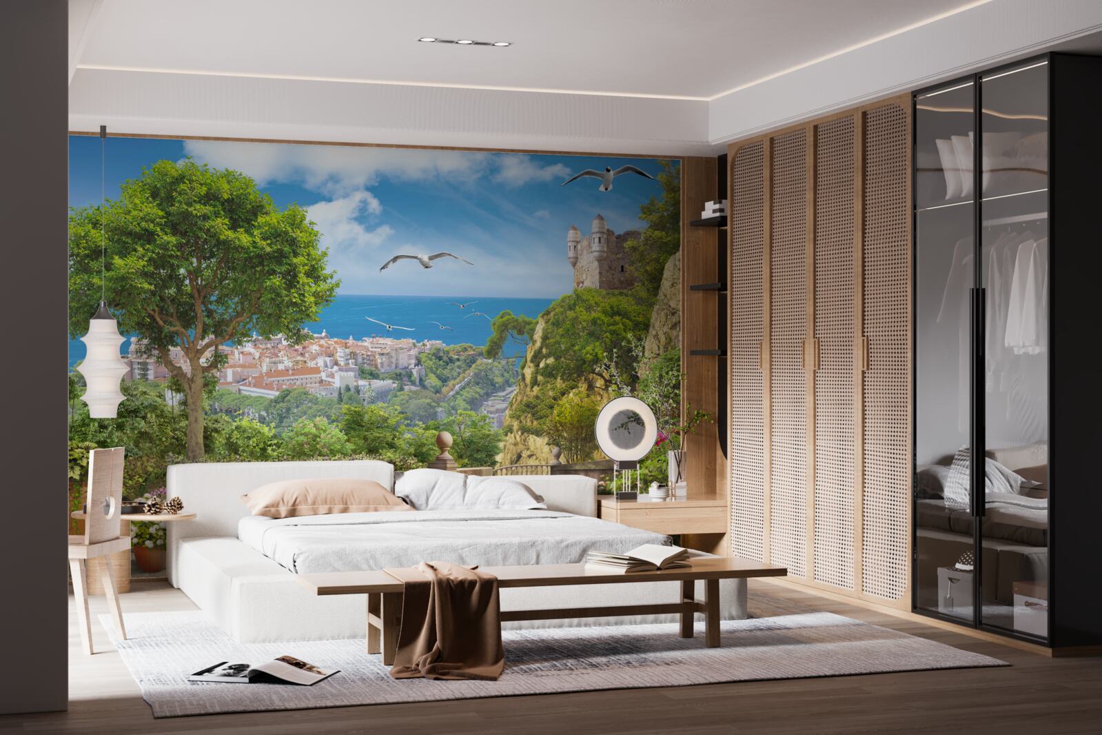 Papier peint une ville près de l'océan