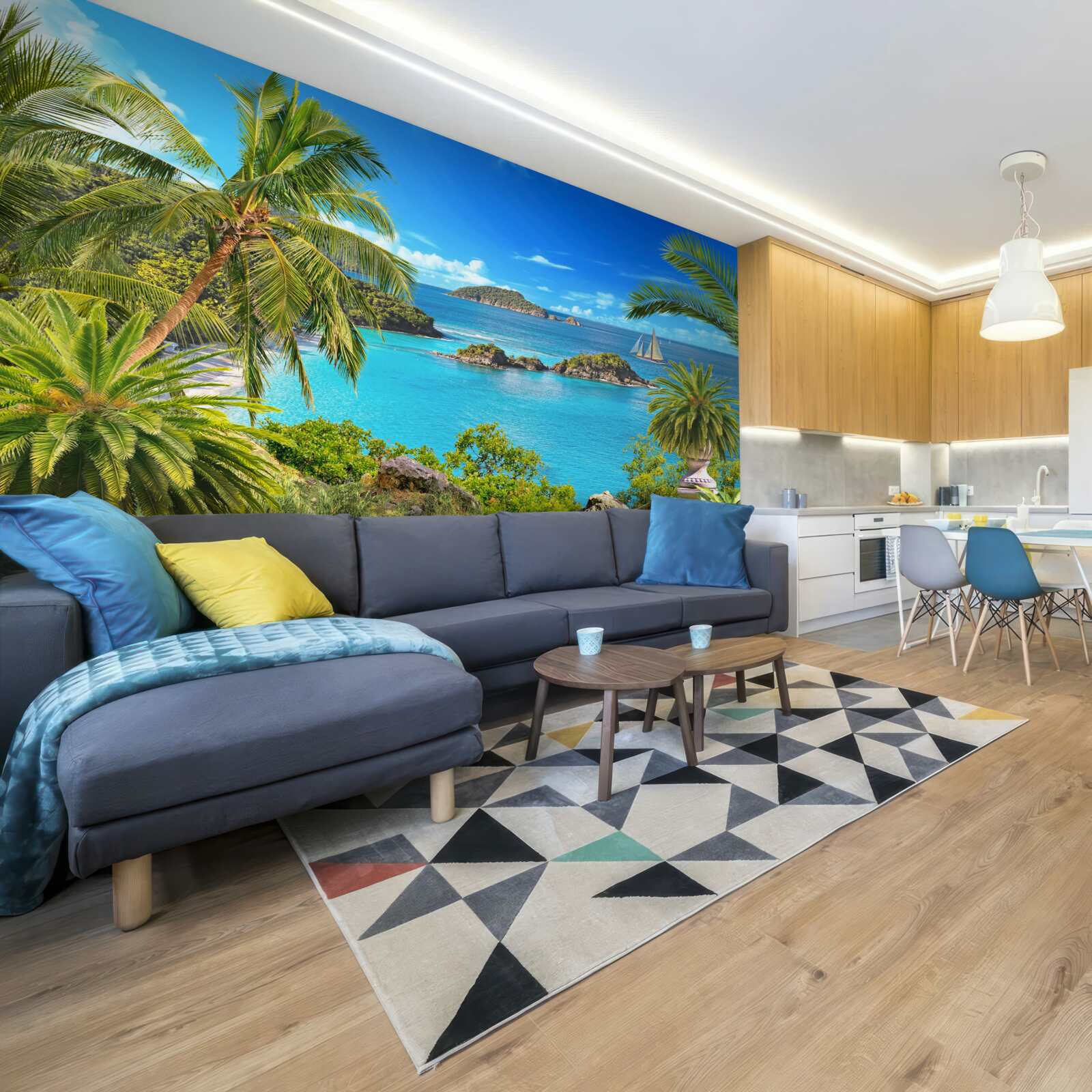 Papier peint océan et cocotiers