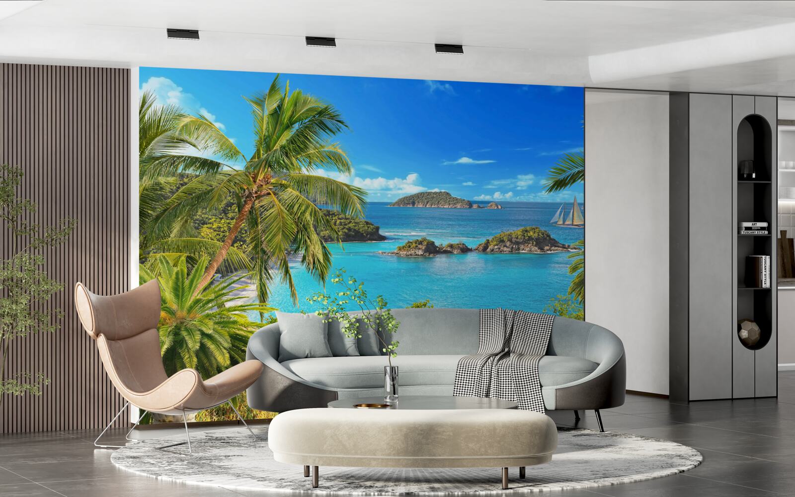 Papier peint océan et cocotiers