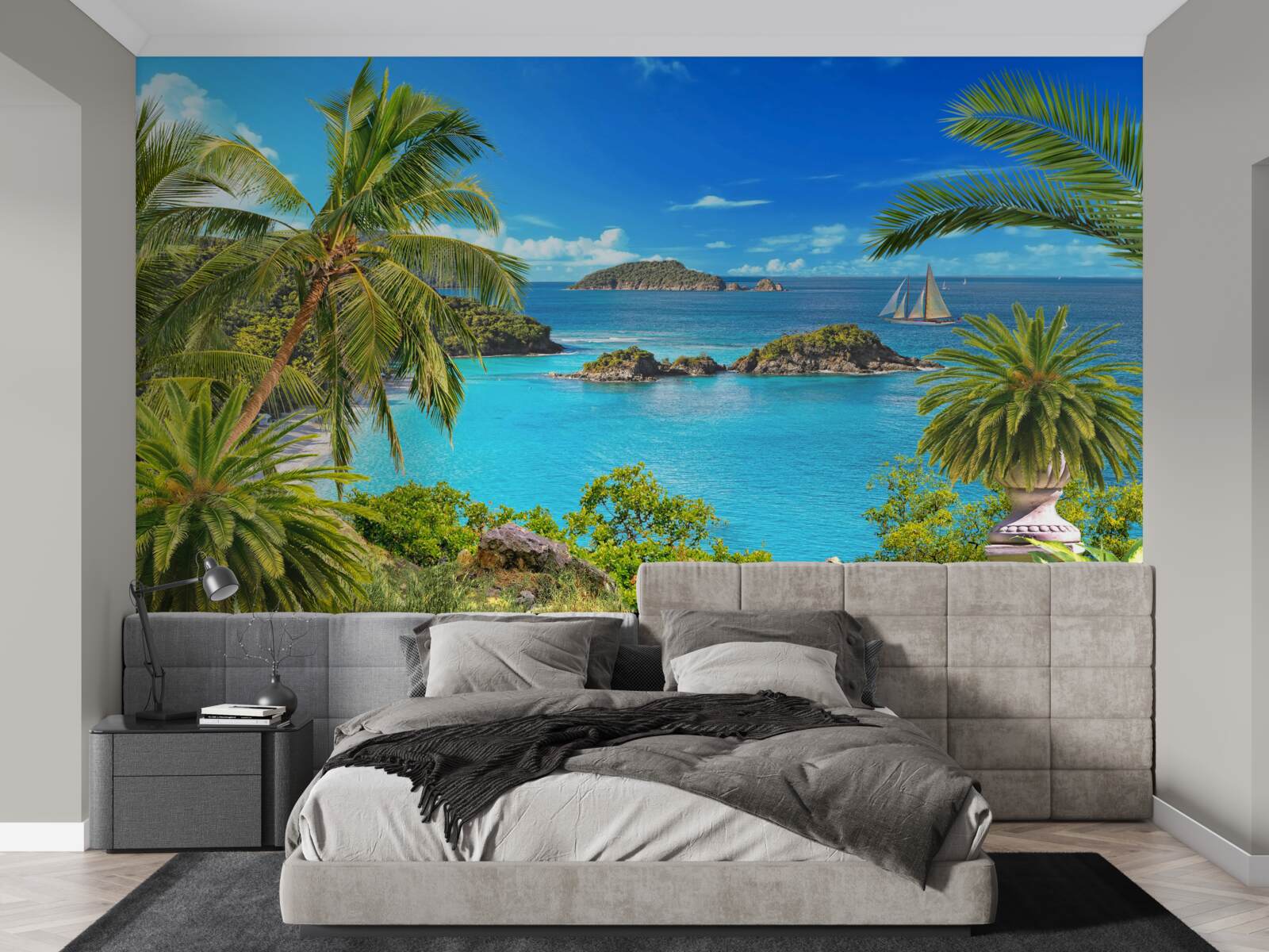 Papier peint océan et cocotiers