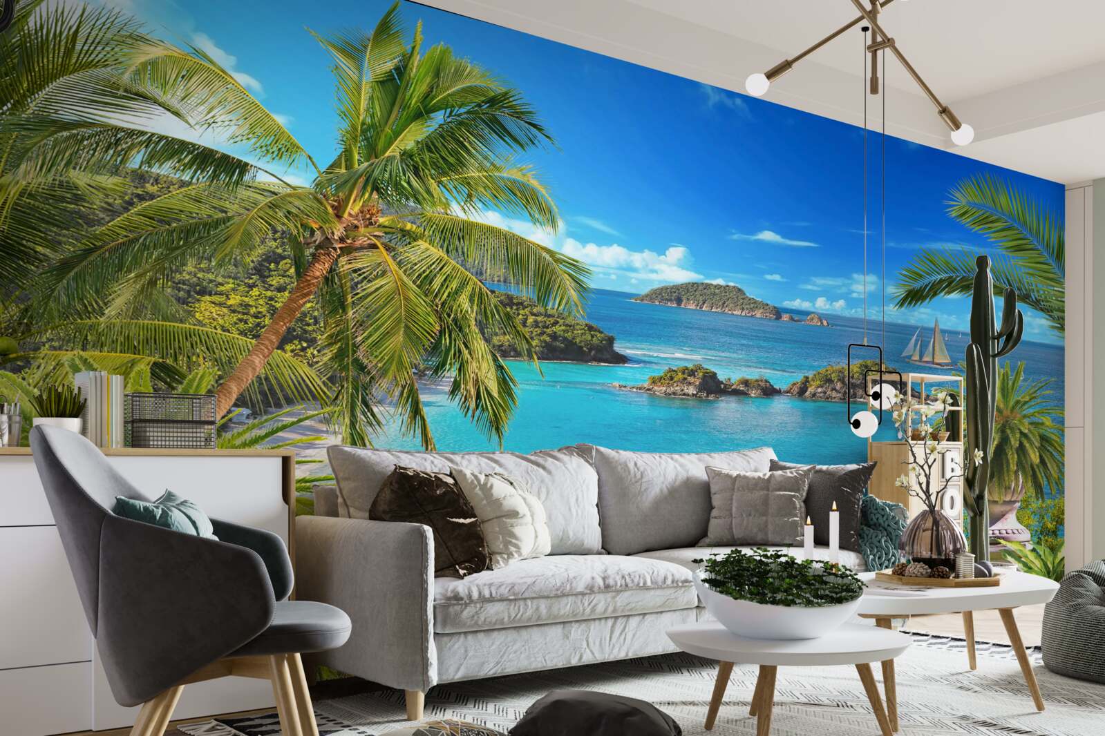 Papier peint océan et cocotiers