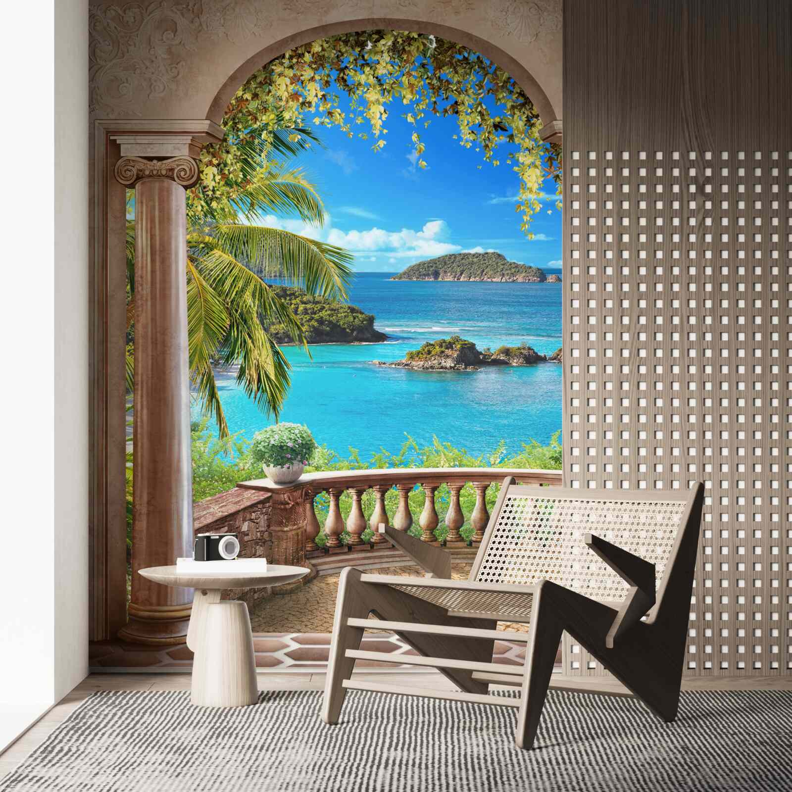 Papier peint balcon avec une vue à couper le souffle