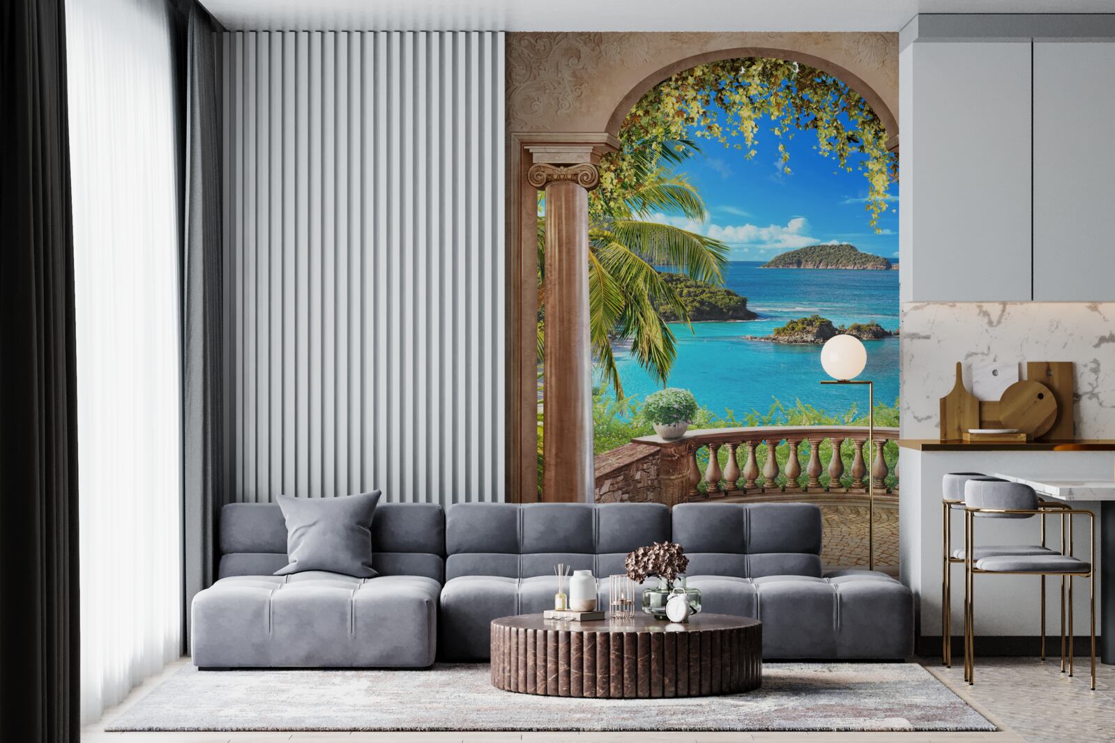 Papier peint balcon avec une vue à couper le souffle