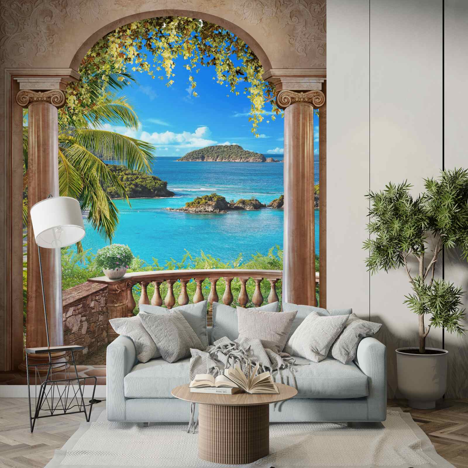 Papier peint balcon avec une vue à couper le souffle