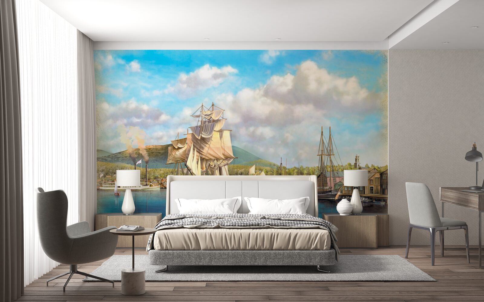 Papier peint des voiliers de différentes tailles amarrés