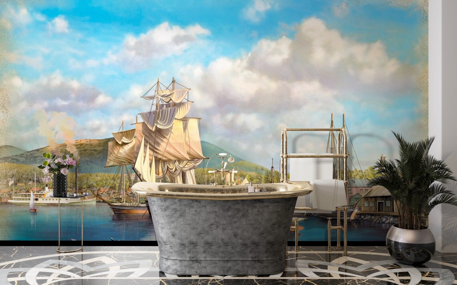 Papier peint des voiliers de différentes tailles amarrés