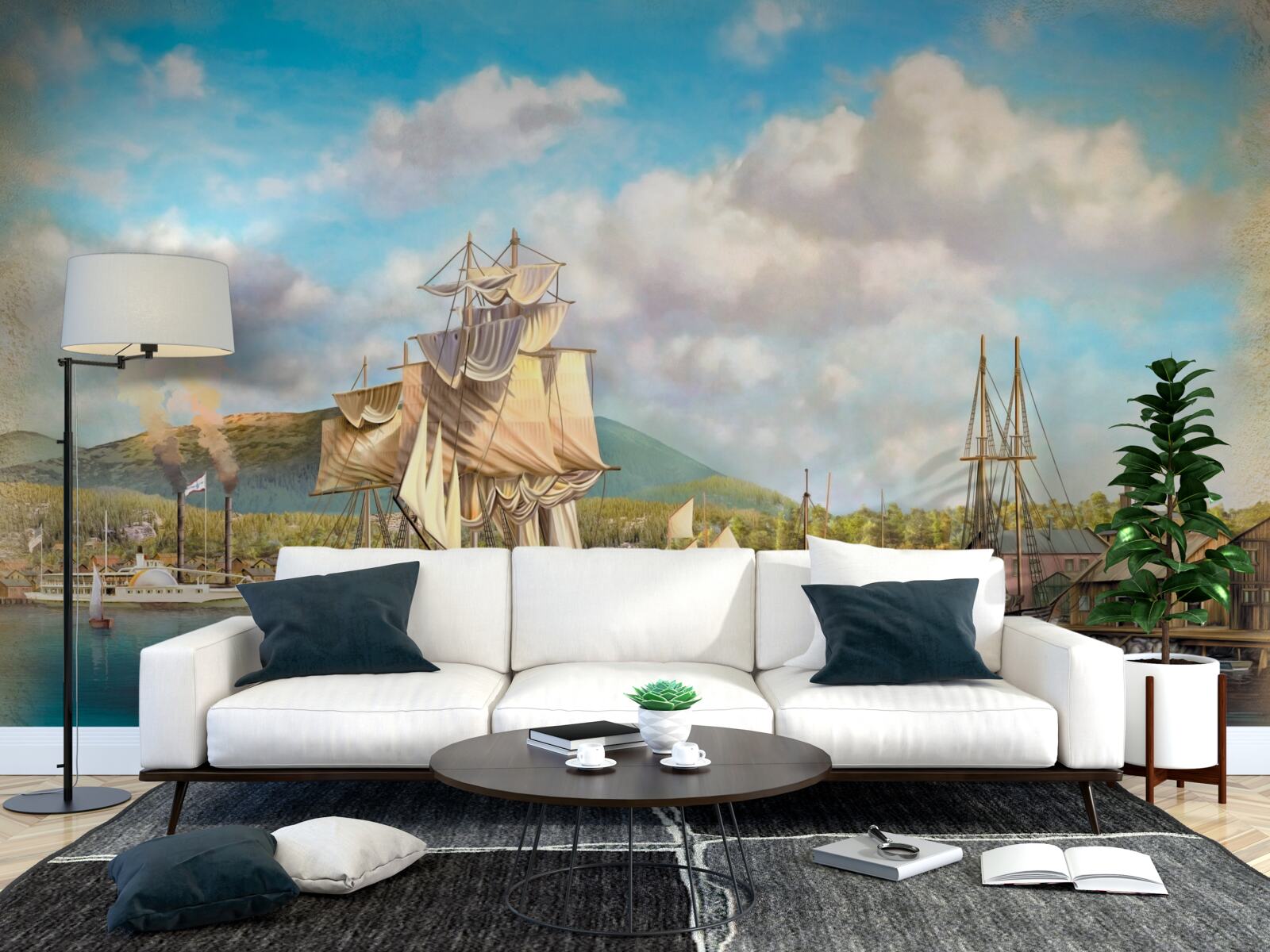 Papier peint des voiliers de différentes tailles amarrés