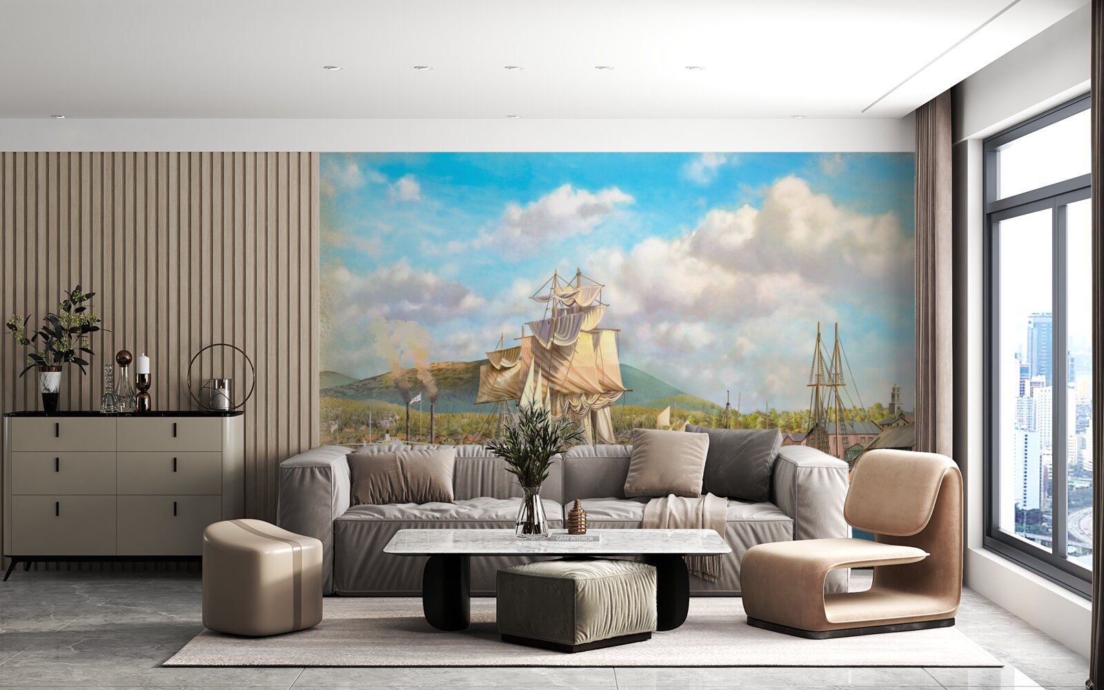 Papier peint des voiliers de différentes tailles amarrés